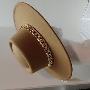 Beautiful Bolero Wide Brim Hat with Thick Gold-tone Chain Medium Camel Brown